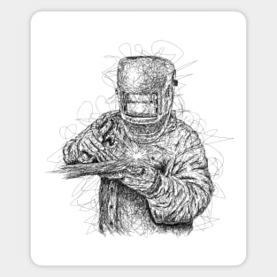 Welder drawing with scribble art Magnet